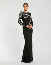 Black Jersey Evening Gown with Beaded Swirl Detail