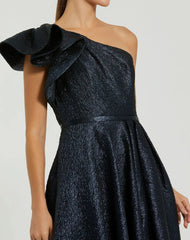 Navy One Shoulder Metallic Ballgown