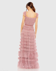 Pink Tiered Ruffle Cap Sleeve Gown