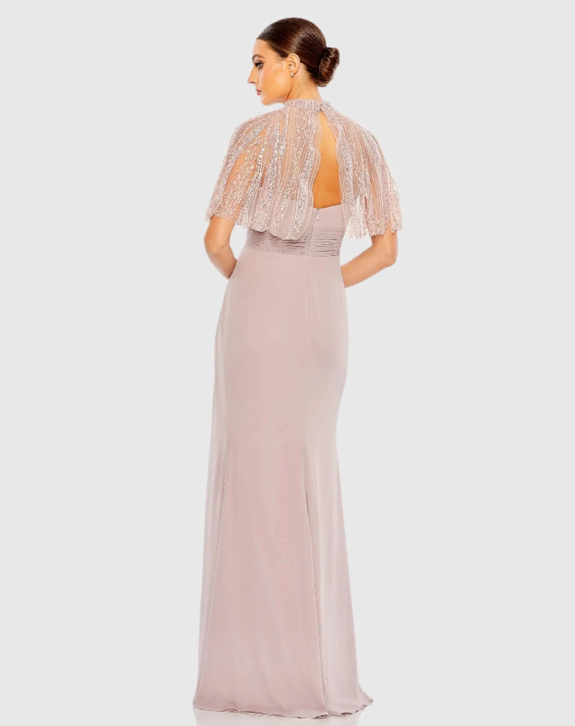 Pink Sleeveless Gown With Embellished Cape