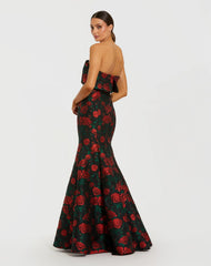 Black Strapless Floral Brocade Mermaid Gown