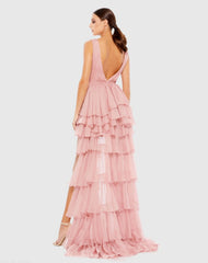 Pink High Low Gown with Built In Bodysuit