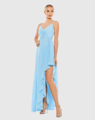 Blue Asymmetrical Hem Chiffon Maxi Dress