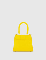 Yellow Buckled Mini Croco Leather Handbag with Detachable Strap