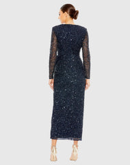 Navy Long Sleeve V-Neck Sequin Dress - FINAL SALE