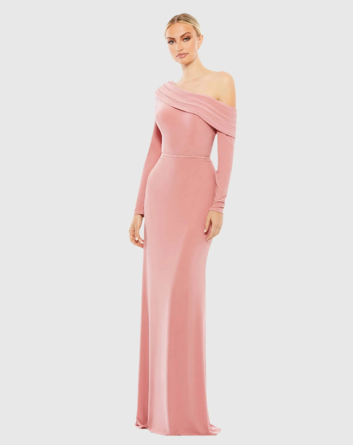 Pink Drop Shoulder Long Sleeve Column Gown