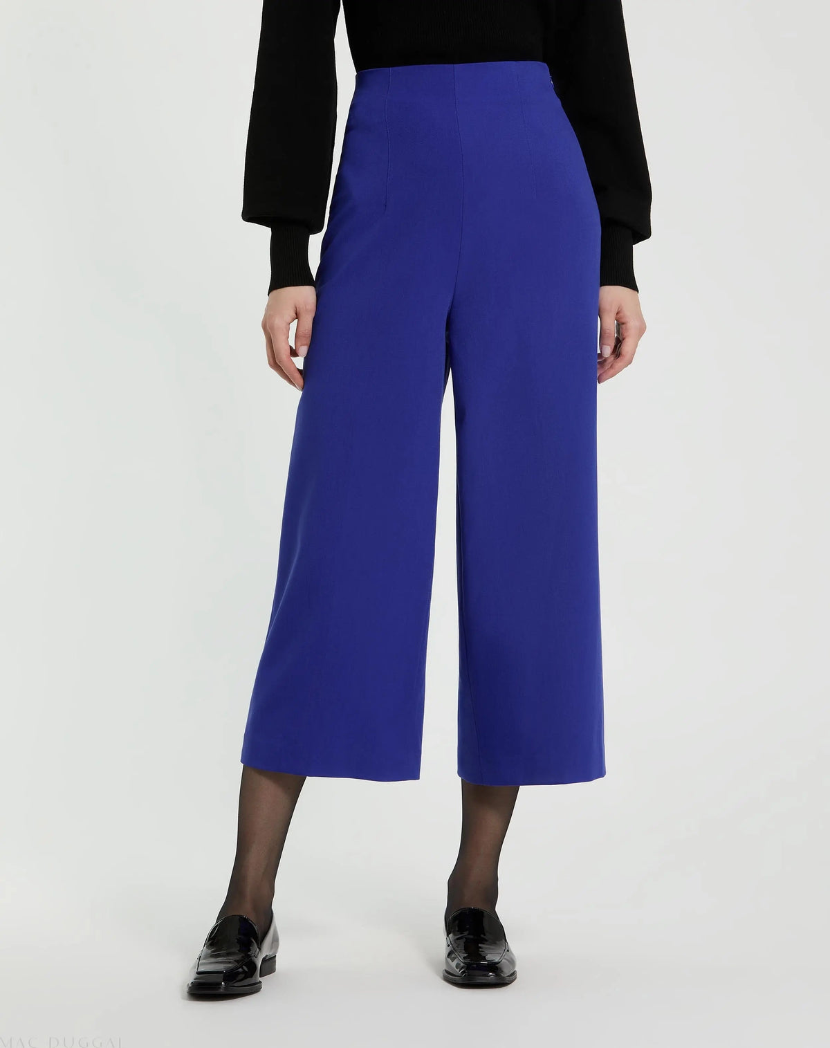Blue Cropped Crepe Wide Leg Work Pant - FINAL SALE