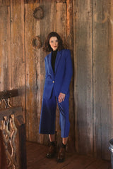 Blue Cropped Crepe Wide Leg Work Pant - FINAL SALE